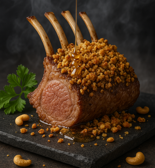 BBQ Lamsrack met Cashew-Crumble en Hartige Slagroomtoefjes
